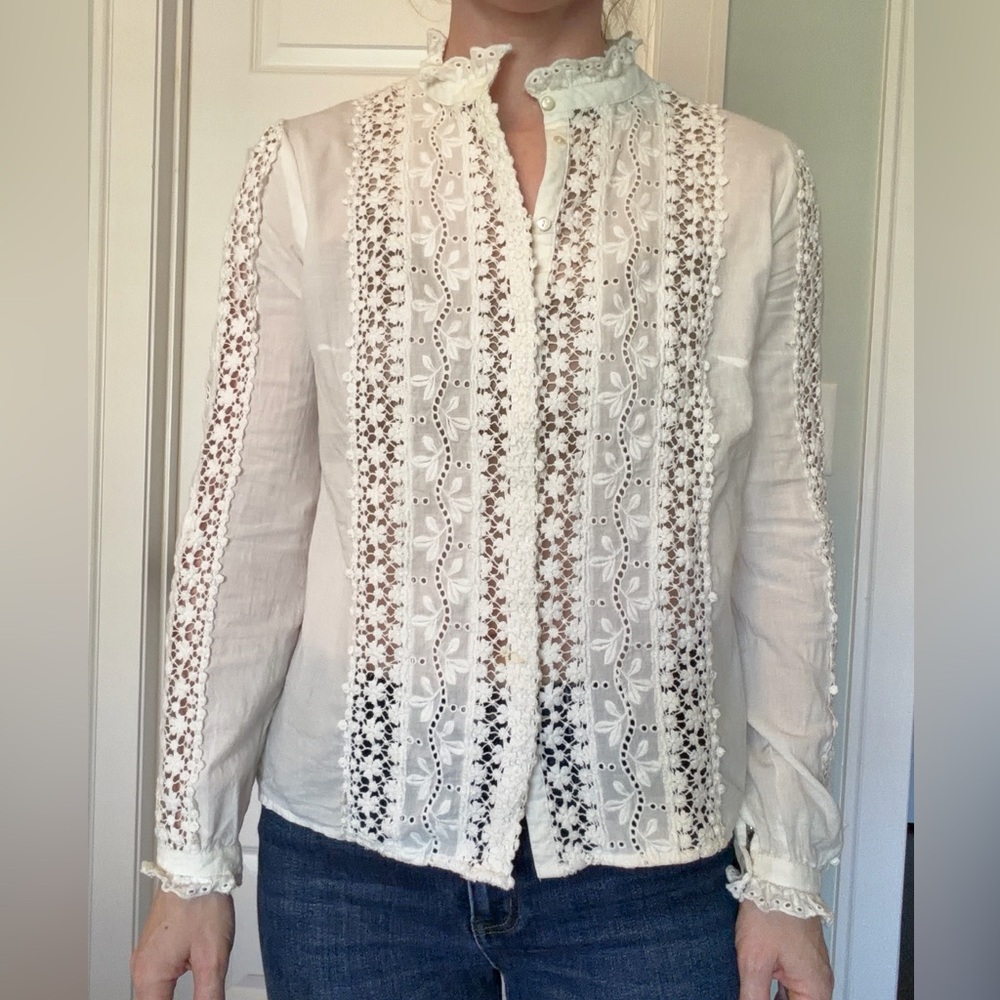 Sézane Mariella White Lace Women's Top